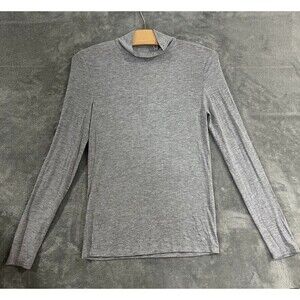 Mango Heather Gray Mock Neck Long Sleeve Shirt Lightweight Basic Top Size Small